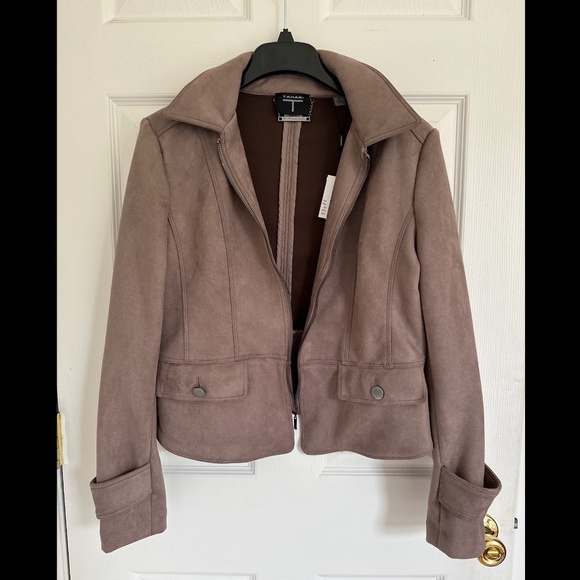NWT, Tahari Suede Jacket, Dark Cocoa/Brown, S/P - Picture 1 of 10